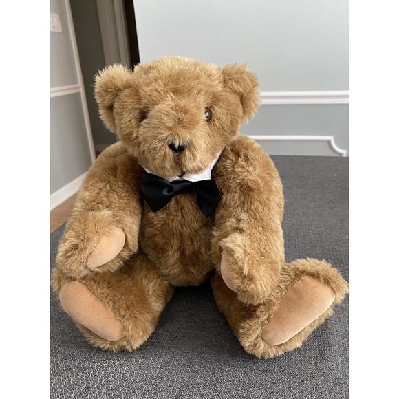 Vintage Vermont Teddy 15” Bear Black Tie Jointed Limbs Stuffed Toy - Picture 1 of 10
